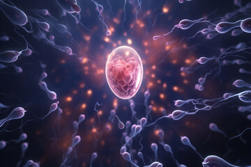Fertilization graphic. Sperm reach the egg to fertilize it. generative ai
