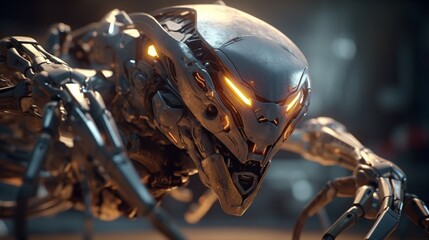 cyborg skink fighting mech cobra 3D ethereal rendering.Generative AI