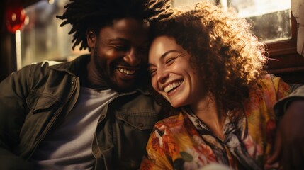 Fototapeta premium African lovers in a close embrace. Generative AI