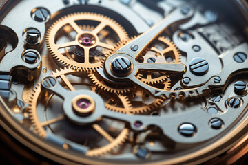 Beautiful watch mechanism photographed from close up. Macro of a watch mechanism. generative ai
