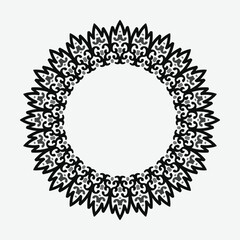 Round ornamental frame, black and white frame, Arabic, Andalusian, Oriental, Arabesque styles.