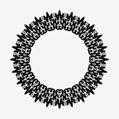 Round ornamental frame, black and white frame, Arabic, Andalusian, Oriental, Arabesque styles.