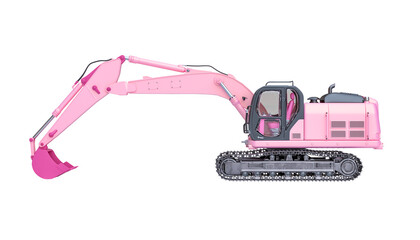 pink excavator machine isolated on white background.