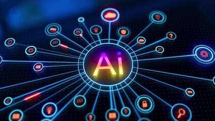 Artificial intelligence (AI) and machine learning concept. Abstract technology background in blue color. - Powered by Adobe