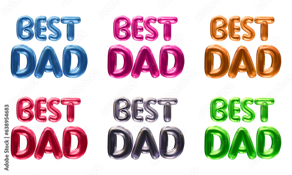 Poster set of best dad text isolated on transparent background in 3d rendering for fathers day concept.