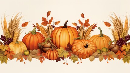 Naklejka na ściany i meble Harvest Blessings: Thanksgiving Banner with Pumpkins