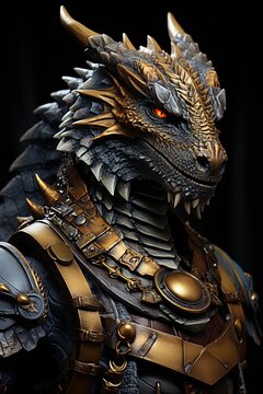 Fantasy dragon with fire flames and a dark background. generative ai