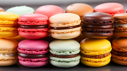 many delicious macaroons in different colors (Generative AI)