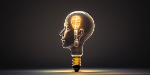 Human head in the form of lightbulb with brain inside, Light bulb with human head showing creative thinking concept icon, Ai technology, Digital age innovate, Artificial intelligence, generative ai