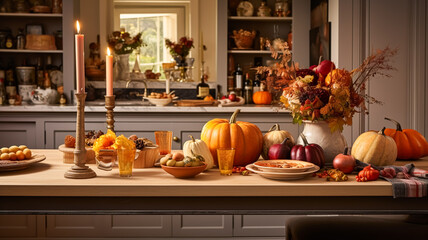 Autumnal kitchen decor, interior design and house decoration, classic English kitchen decorated for autumn season in a country house, elegant cottage style