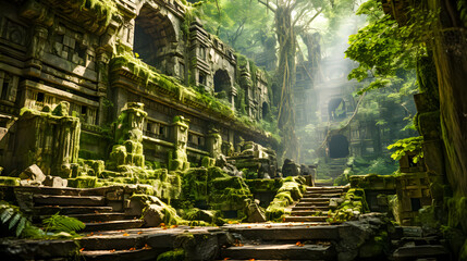 a lost overgrown temple in the jungle (Generative AI)