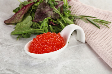 Red caviar in the bowl