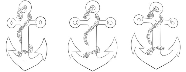 Line art depictions of a metal anchor are presented against a clear backdrop, accompanied by a gracefully draped chain.