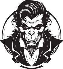 Obraz premium Scary Monkey with cliques, Monkey vampire in suit, Halloween monkey monster, Vector illustration, SVG 