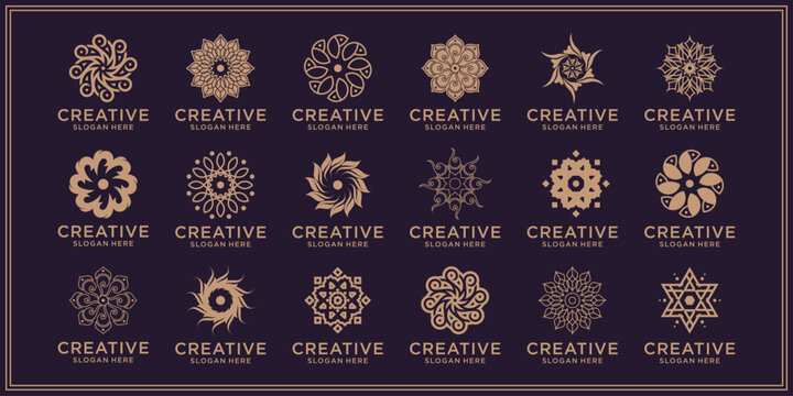 Set of collection luxury floral ornament beauty logo design abstract