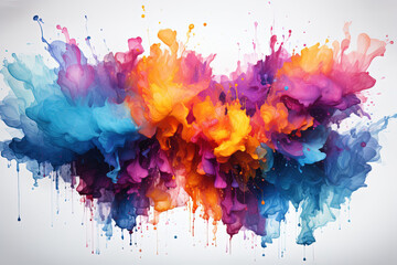 Fototapeta na wymiar A rainbow Watercolor splash banner background of white, abstract, colorful art, illustration, paint, ink, holi, texture, design, brush, spot, grunge, drop, and splatter.