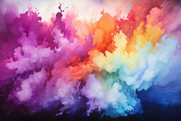 Fototapeta na wymiar A rainbow Watercolor splash banner background of white, abstract, colorful art, illustration, paint, ink, holi, texture, design, brush, spot, grunge, drop, and splatter.