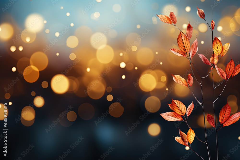 Wall mural autumn leaves and sunlight background with copy space for text: red and yellow maple leaves with sof