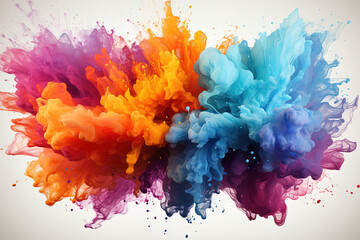 A rainbow Watercolor splash banner background of white, abstract, colorful art, illustration, paint, ink, holi, texture, design, brush, spot, grunge, drop, and splatter.