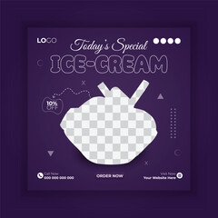 Delicious ice cream social media post banner design vector template