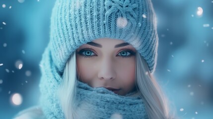 Beautiful portrait of a girl in winter. Generative AI