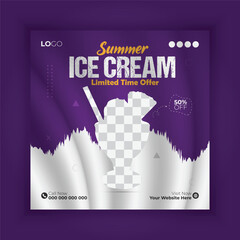 Delicious ice cream social media post banner design vector template