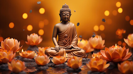 Buddha Statue on Orange Background, Symbolizing Spiritual Awakening