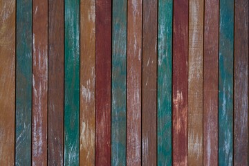 Horizontal panel wooden sheets of various colors: brown, orange, green, red... High resolution wood effect texture background, pattern, collage, wallpaper...