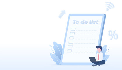 To-do lists and checklists, management, assignments, reminders, project planning achieve business success. Flat vector design illustration with copy space.