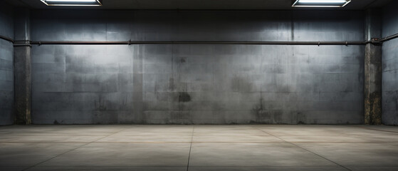 Empty underground garage, blank space room gray wall