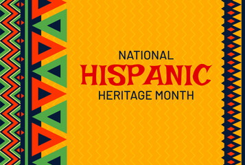 National Hispanic heritage month festival poster with ethnic ornament pattern, vector background. Hispanic Americans culture, tradition and art heritage festival banner with Latin folk ornament