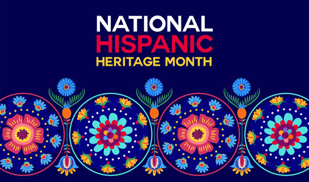 National Hispanic heritage month festival banner with tropical floral ornament pattern, vector background. Hispanic Americans ethnic culture, tradition and art heritage poster for Latin festival