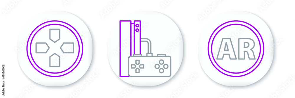 Poster set line ar, augmented reality, gamepad and console with joystick icon. vector