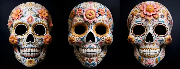 Papier Peint photo Crâne Calaveras - Sugar Skulls - Dia De Los Muertos - Day of the Dead - Generative AI