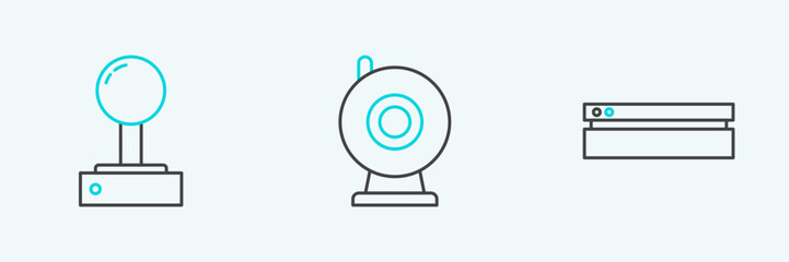 Set line Video game console, Joystick for arcade machine and Web camera icon. Vector © Oksana