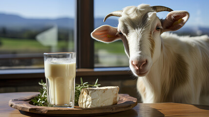 goat cheese and milk - obrazy, fototapety, plakaty