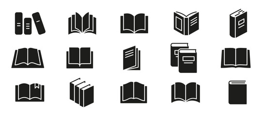 Book icon set. Silhouette style. Vector illustration.