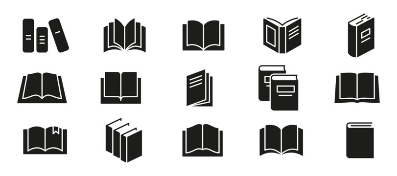 Book icon set. Silhouette style. Vector illustration.