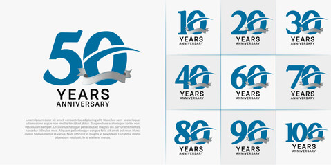 set of anniversary logo with blue number and silver ribbon can be use for celebration