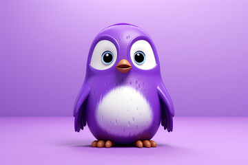Fototapeta premium Cartoon character purple orange penguin 3d illustration for children generative ai