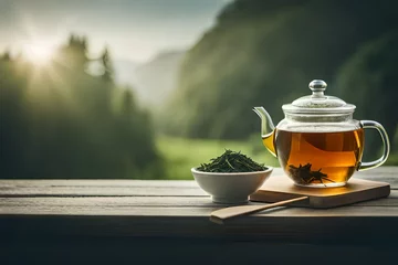 Fotobehang A cup of  honey and sour green tea with lemon © Arqumaulakh50
