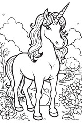 Unicorn Coloring book page for kids and adults