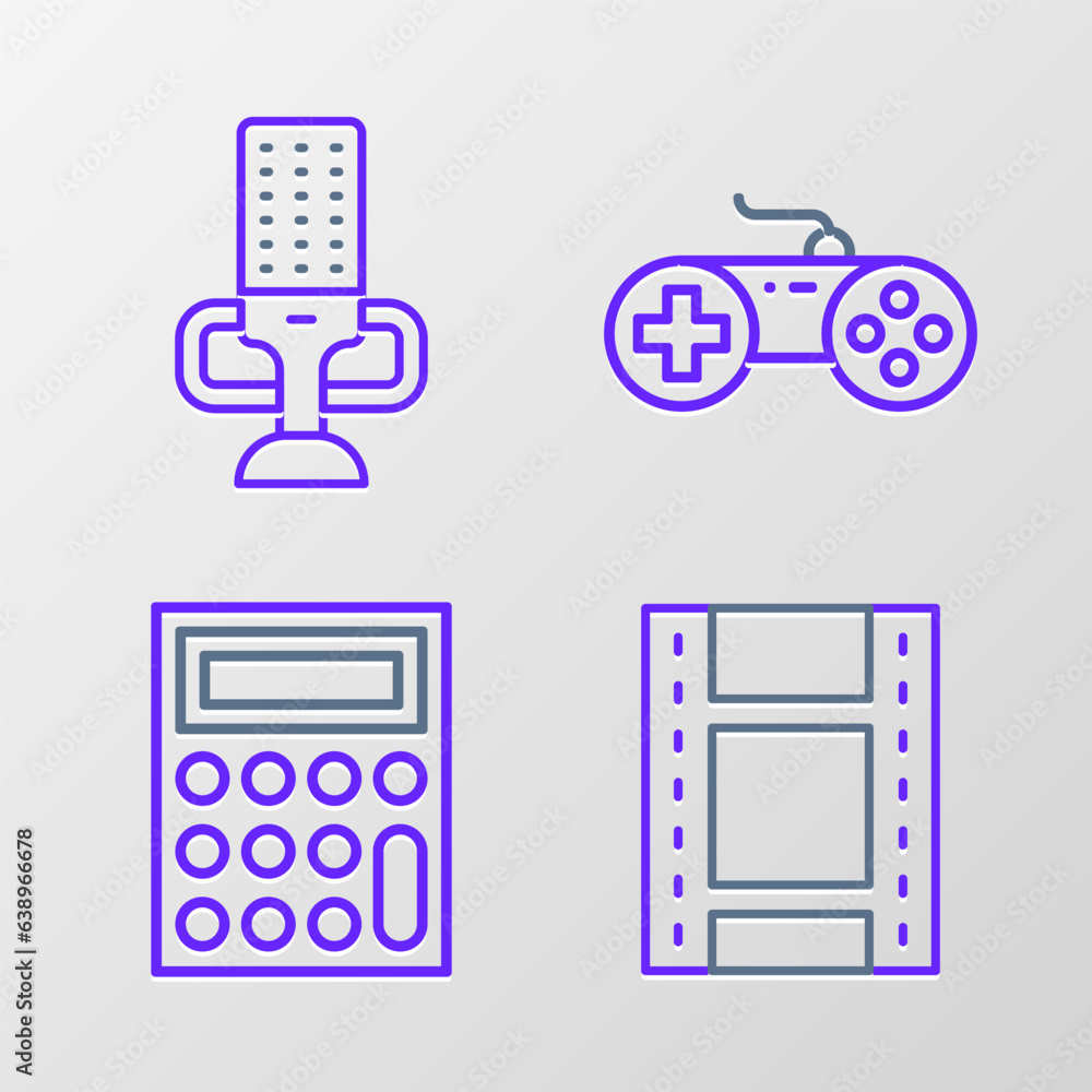 Canvas Prints set line play video, calculator, gamepad and microphone icon. vector