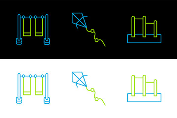 Set line Horizontal bar, Double swing and Kite icon. Vector