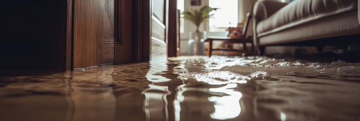 Flooded floor at home. Generative AI