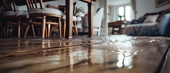 Flooded floor at home. Generative AI