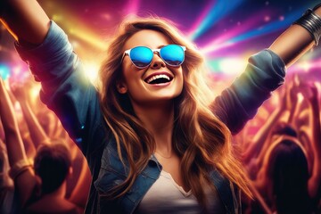 Obraz na płótnie Canvas woman wearing sunglasses dancing in nightclub