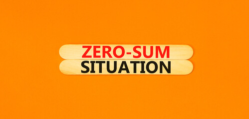 Zero-sum situation symbol. Concept words Zero-sum situation on beautiful wooden stick. Beautiful orange table orange background. Business psychology zero-sum situation concept. Copy space.