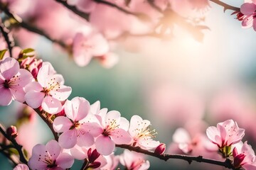 Spring border or background art with pink blossom