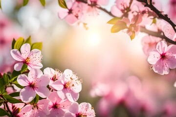 Spring border or background art with pink blossom